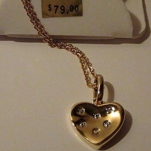 Heart Diamonds Gold Polished Chain Necklace with Leatherate Valentine